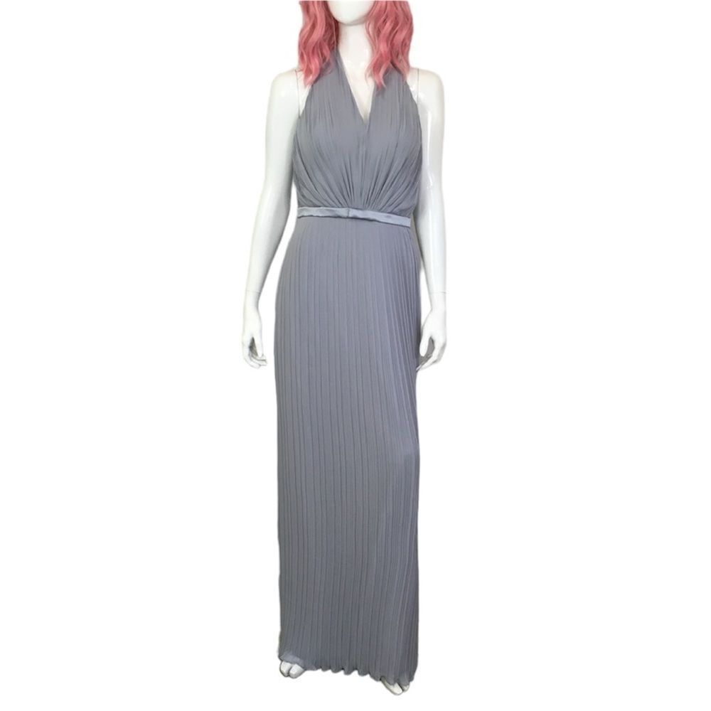 NEW Dessy Collection Platinum Pleated Chiffon  Formal Bridesmaid Maxi Dress 8 - Picture 3 of 12